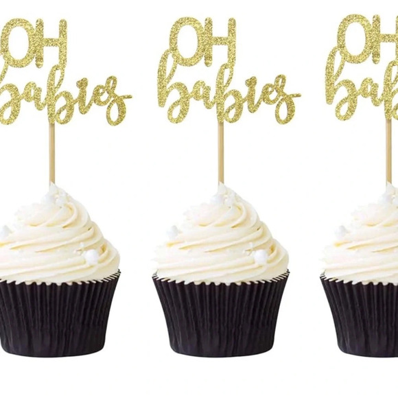 TWINS BABY SHOWER LOT. 10 centerpieces, 72 Cupcake Toppers, 1 Game - Picture 6 of 7